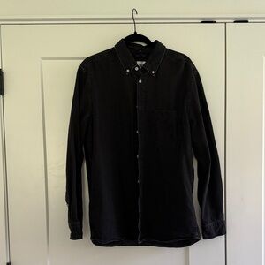 Men's Black Washed Denim Button-Up Shirt in L